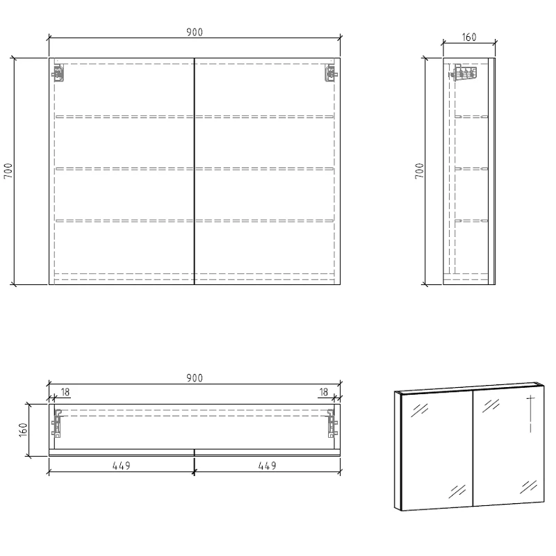 Avia 900mm Natural Oak Shaving Cabinet - Image 5