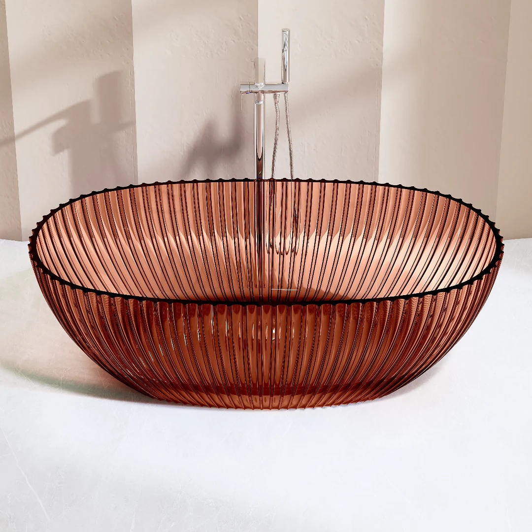 Avina 1700mm Fluted Amber Translucent Resin Stone Freestanding Bath Tub - Image 2