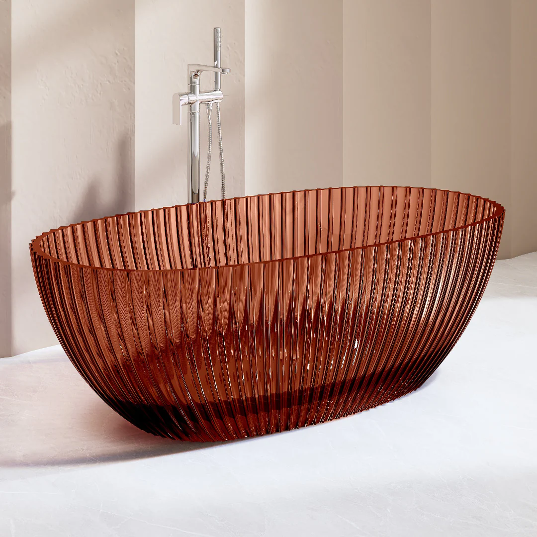 Avina 1700mm Fluted Amber Translucent Resin Stone Freestanding Bath Tub - Image 3