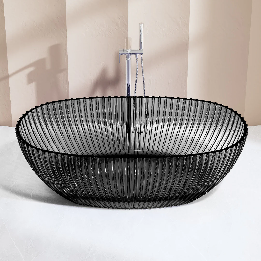 Avina 1700mm Fluted Black Translucent Resin Stone Freestanding Bath Tub - Image 2
