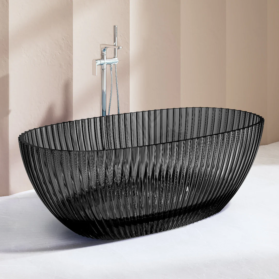 Avina 1700mm Fluted Black Translucent Resin Stone Freestanding Bath Tub - Image 3
