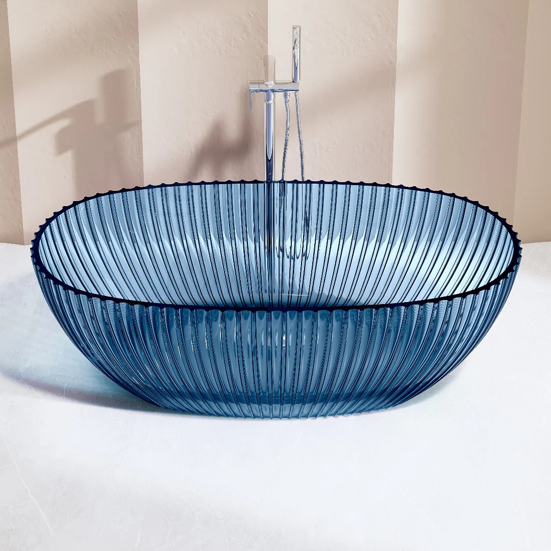 Avina 1700mm Fluted Slate Blue Translucent Resin Stone Freestanding Bath Tub - Image 2
