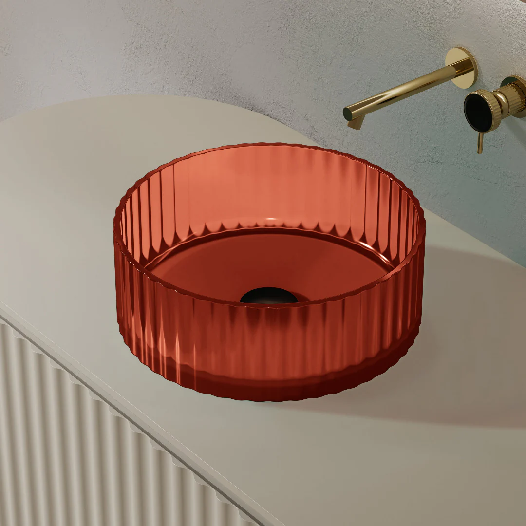 Avina 380mm Amber Translucent Resin Stone Round Above Counter Basin - Image 2
