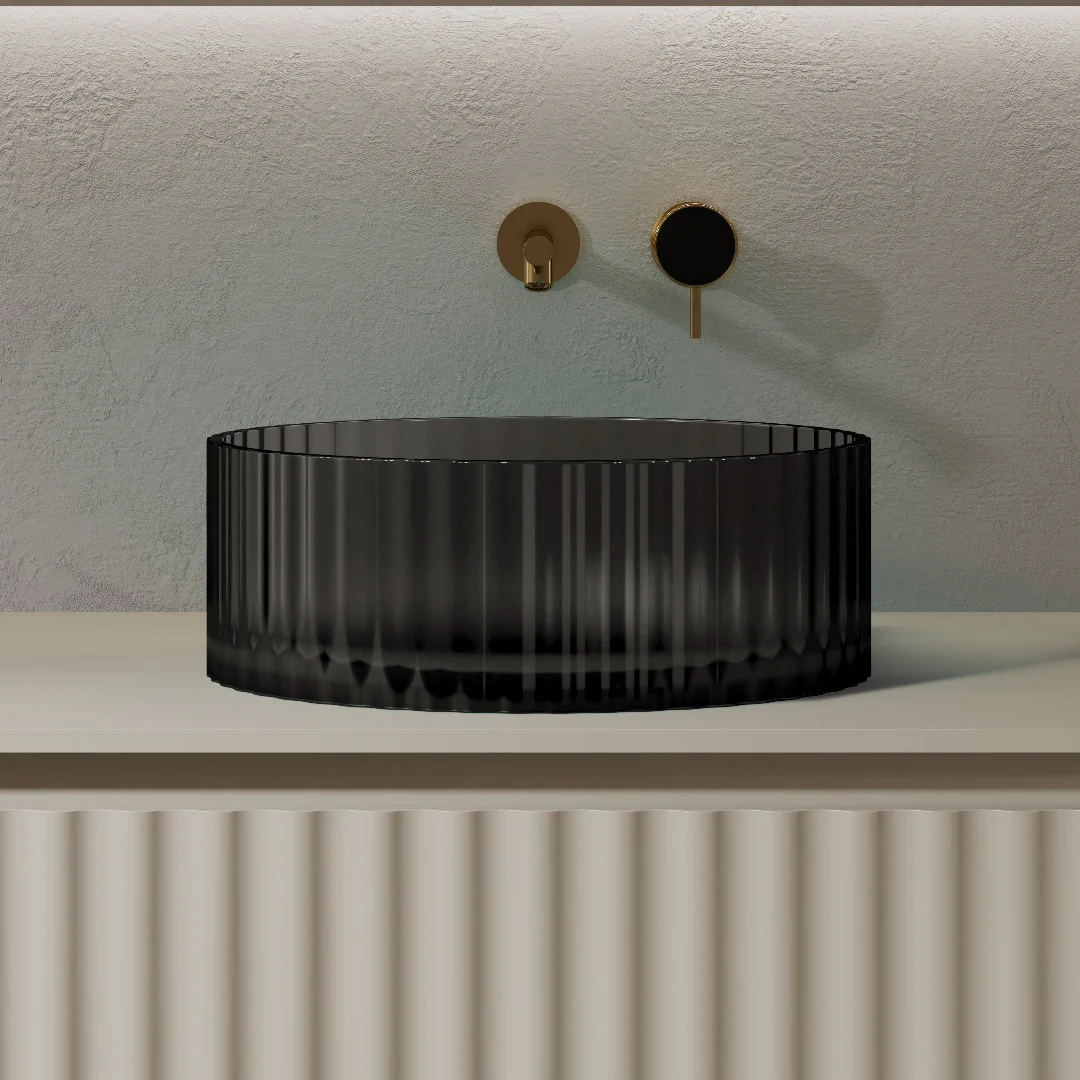 Avina 380mm Black Translucent Resin Stone Round Above Counter Basin