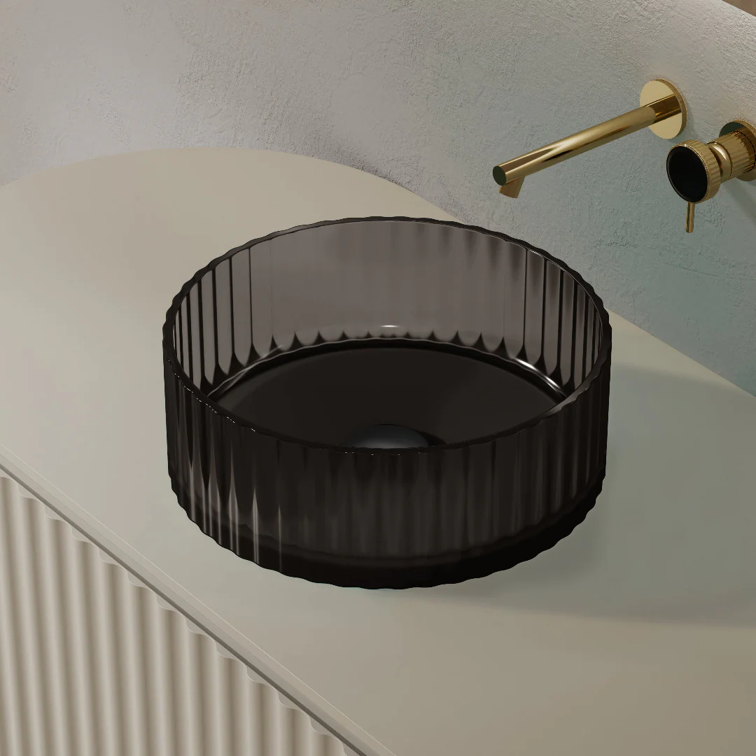 Avina 380mm Black Translucent Resin Stone Round Above Counter Basin - Image 2