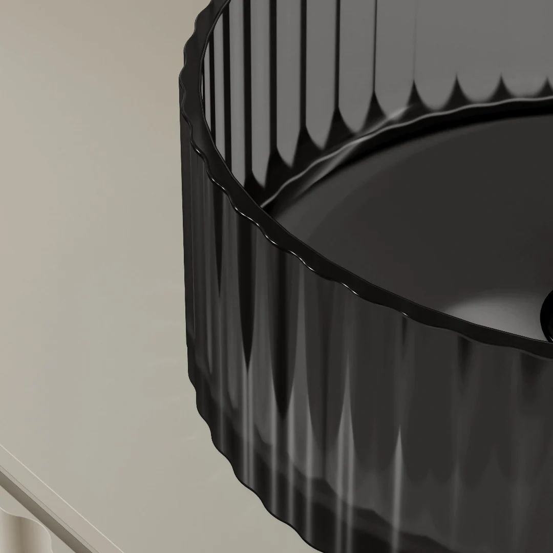 Avina 380mm Black Translucent Resin Stone Round Above Counter Basin - Image 3