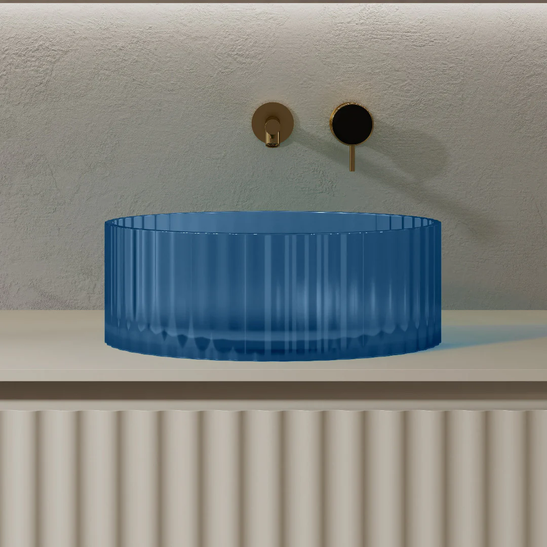 Avina 380mm Slate Blue Translucent Resin Stone Round Above Counter Basin