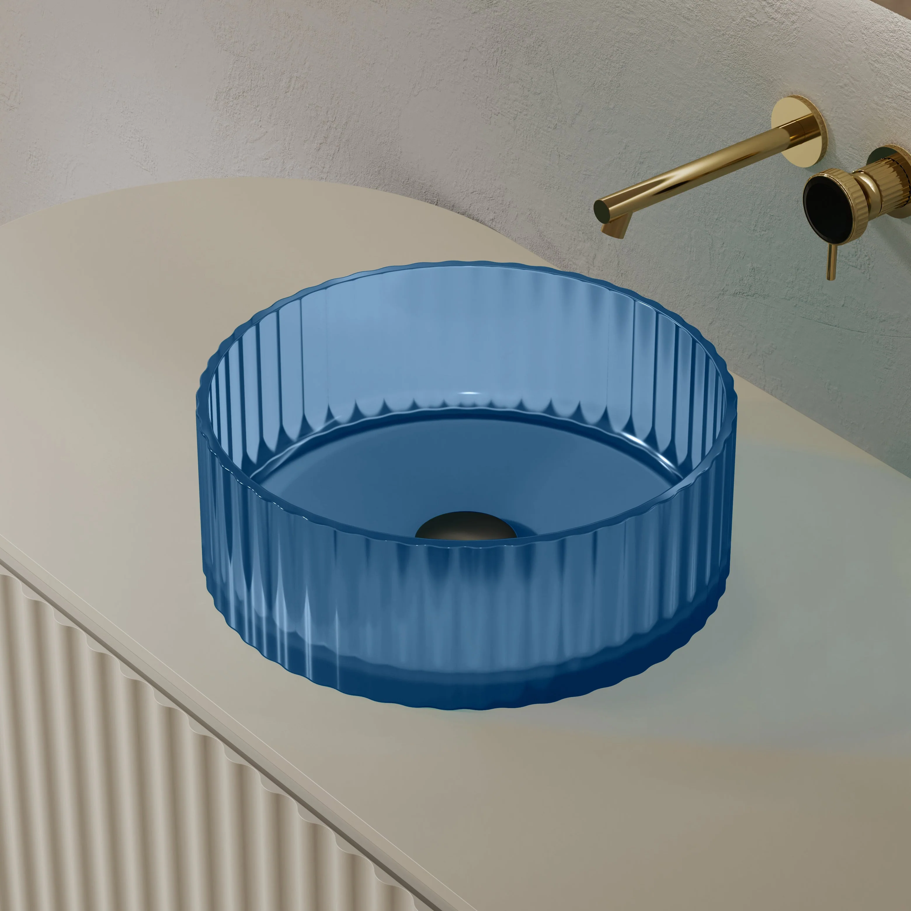 Avina 380mm Slate Blue Translucent Resin Stone Round Above Counter Basin - Image 2