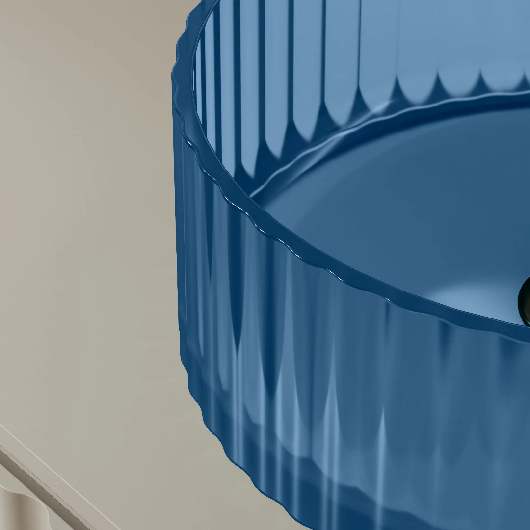Avina 380mm Slate Blue Translucent Resin Stone Round Above Counter Basin - Image 3