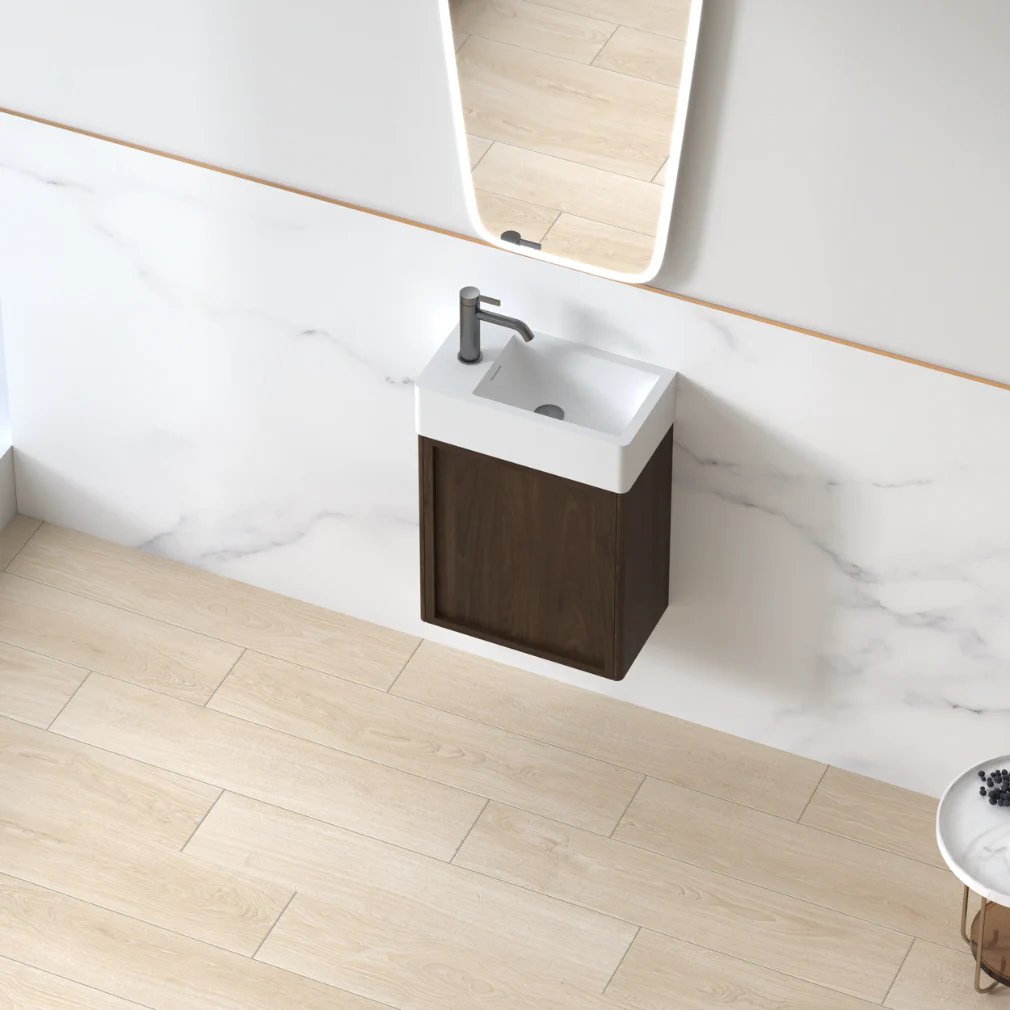 Avora 450mm Alder Walnut Fluted Ensuite Wall Hung Vanity - Image 3