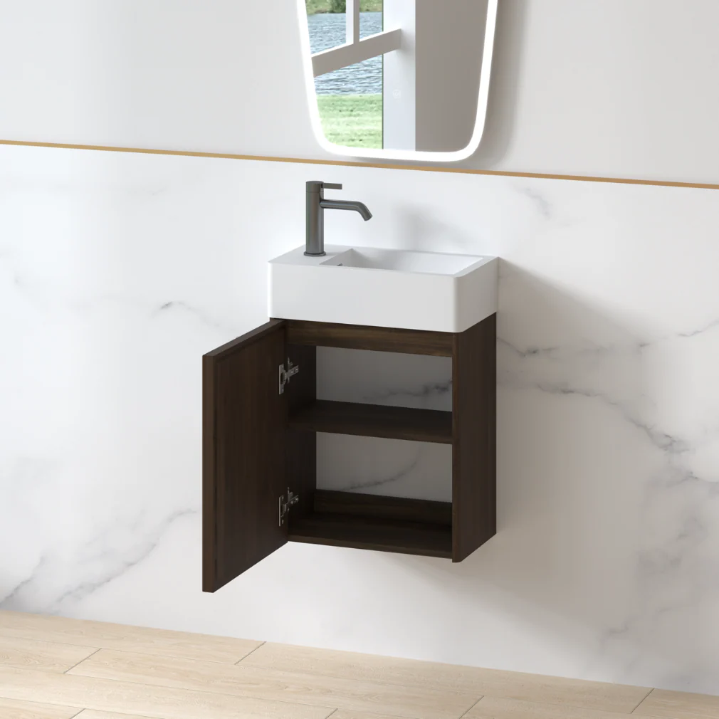 Avora 450mm Alder Walnut Fluted Ensuite Wall Hung Vanity - Image 4
