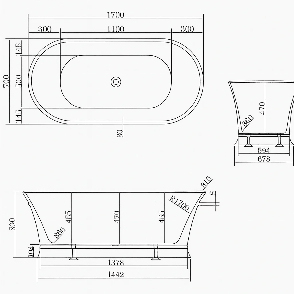 Balmoral Hampton 1700mm Gloss White Oval Freestanding Bath - Image 4
