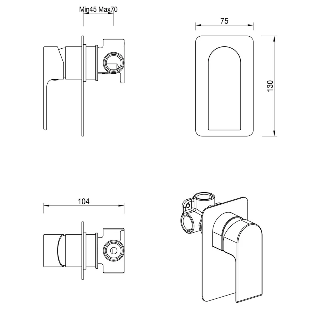 Beki Gun Metal Shower Mixer - Square Plate - Trim Kit Only - Image 5