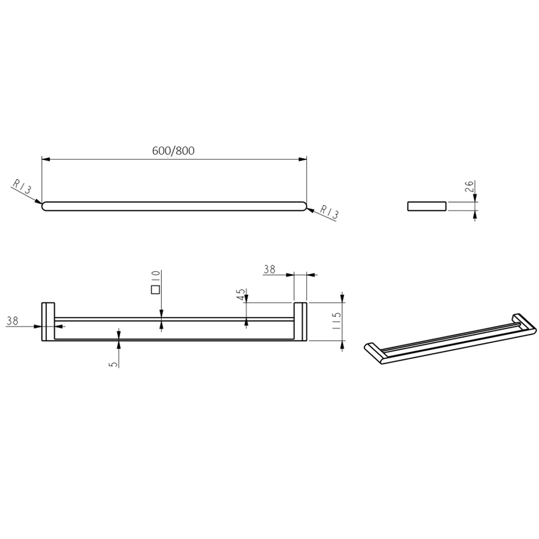 Beki / Lantra Matte Black Double Towel Rail - 600mm - Image 2