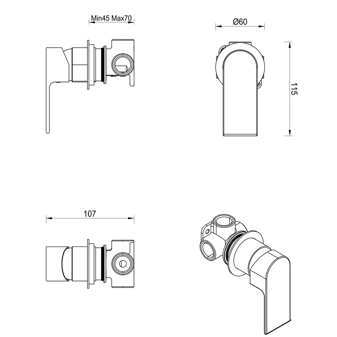 Beki Matte Black Shower Mixer - Round Plate - Trim Kit Only - Image 5