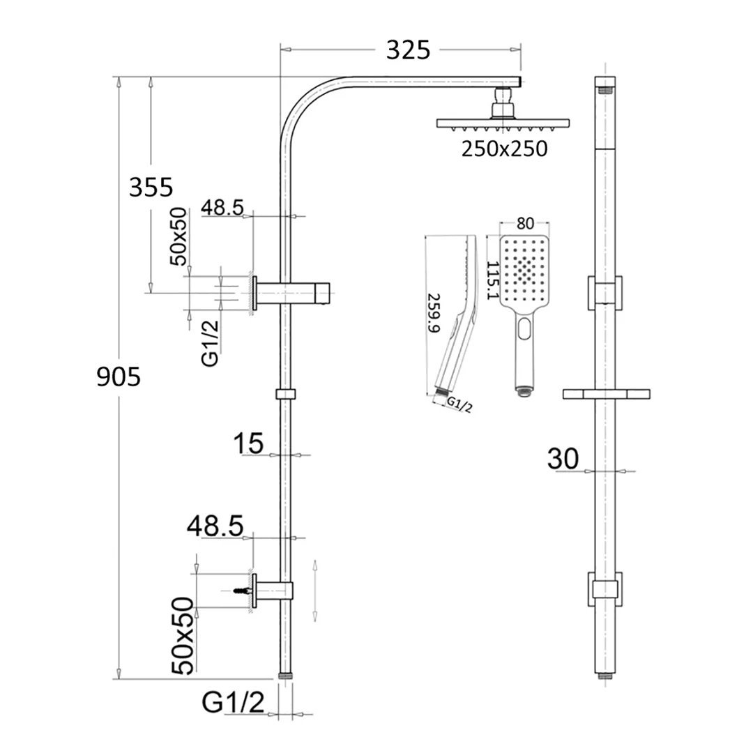 Beki / Tiago French Gold Dual Shower Rail - Image 2