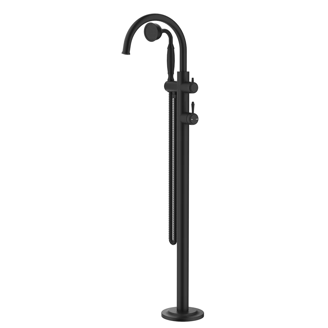 Mica Matte Black Heritage Freestanding Bath Mixer with Hand Shower