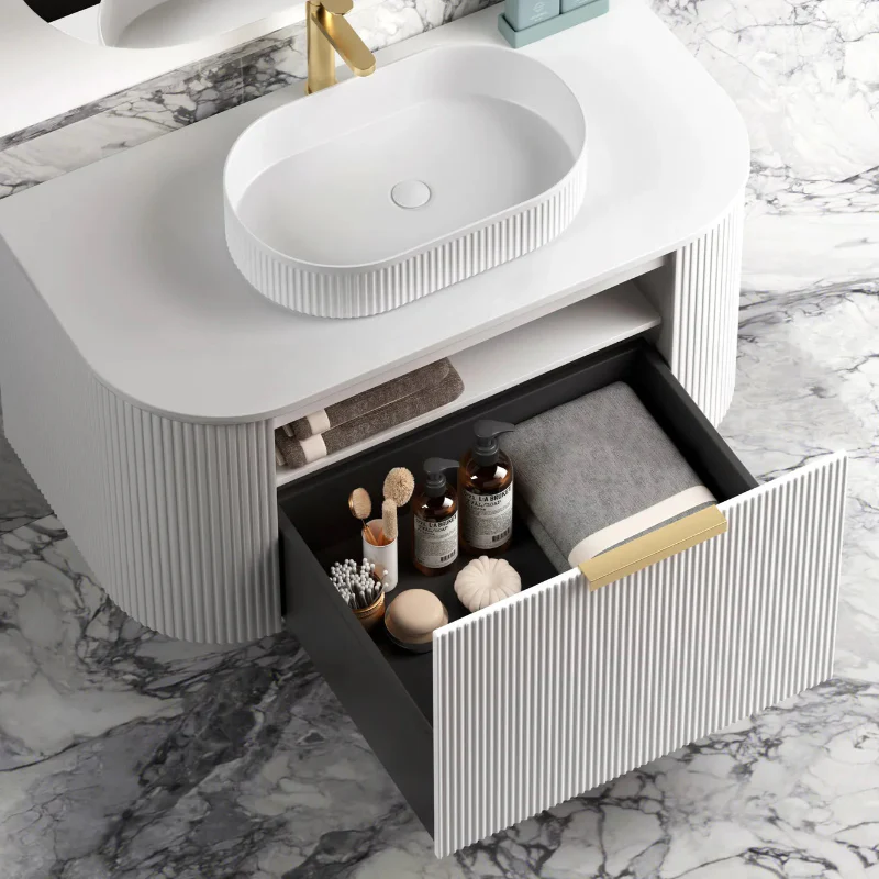 Bondi 1200 Curved Matte White Oak Wall Hung Vanity - Image 3