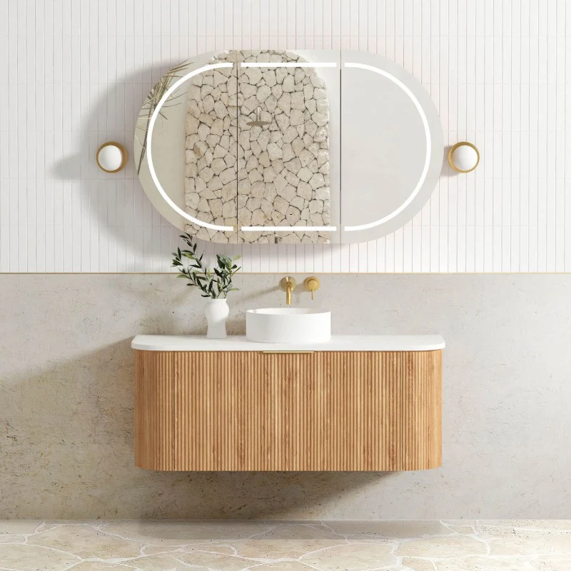 Bondi 1200 Curved Woodland Oak Fluted Wall Hung Vanity