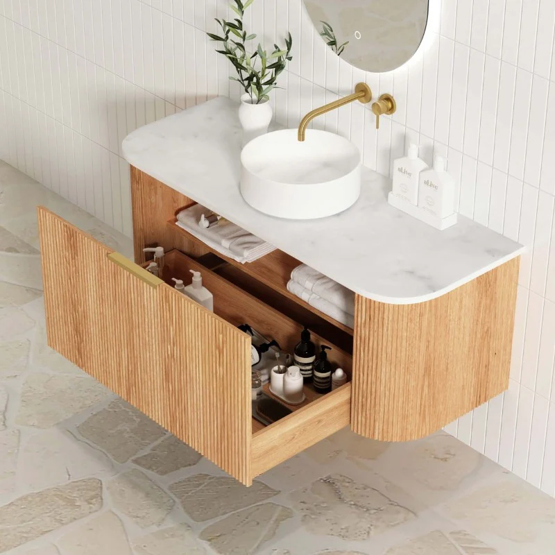 Bondi 1200 Curved Woodland Oak Fluted Wall Hung Vanity - Image 3