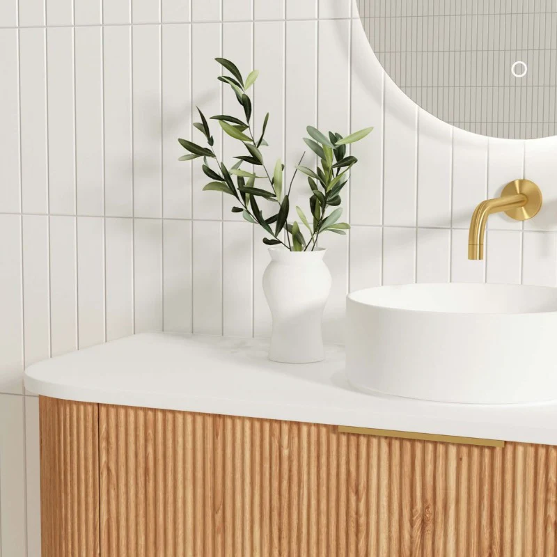 Bondi 1200 Curved Woodland Oak Fluted Wall Hung Vanity - Image 4