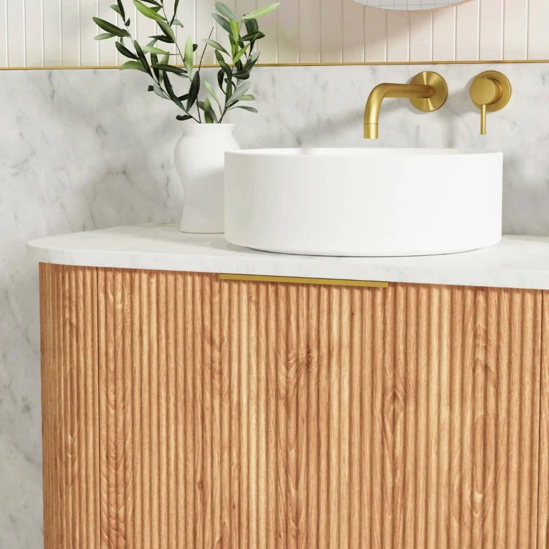 Bondi 1500 Curved Double Woodland Oak Fluted Wall Hung Vanity - Image 4