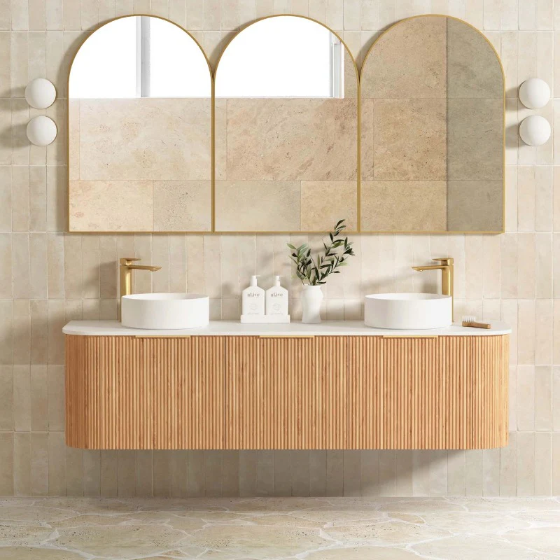 Bondi 1800 Curved Double Woodland Oak Fluted Wall Hung Vanity - Image 2