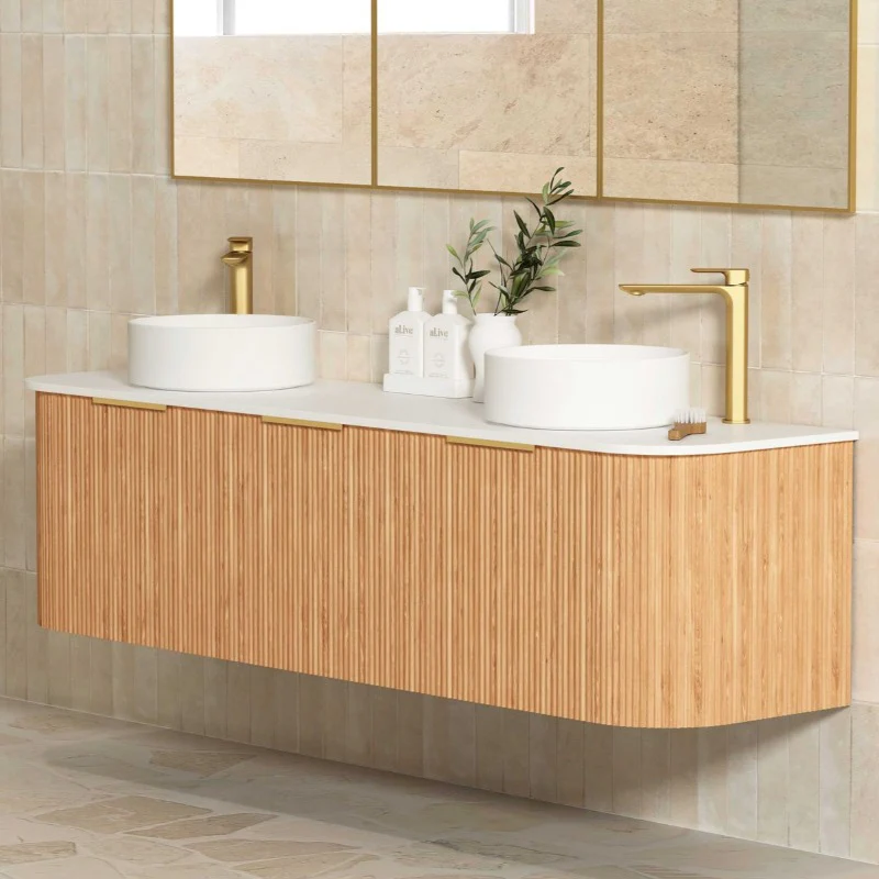 Bondi 1800 Curved Double Woodland Oak Fluted Wall Hung Vanity - Image 3