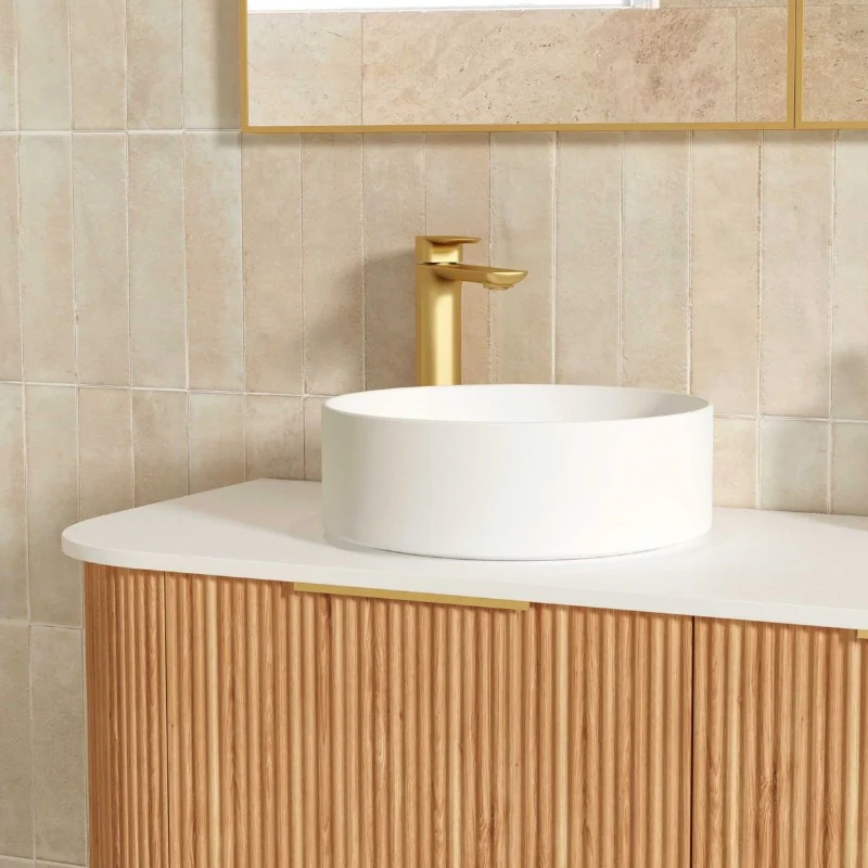 Bondi 1800 Curved Double Woodland Oak Fluted Wall Hung Vanity - Image 5
