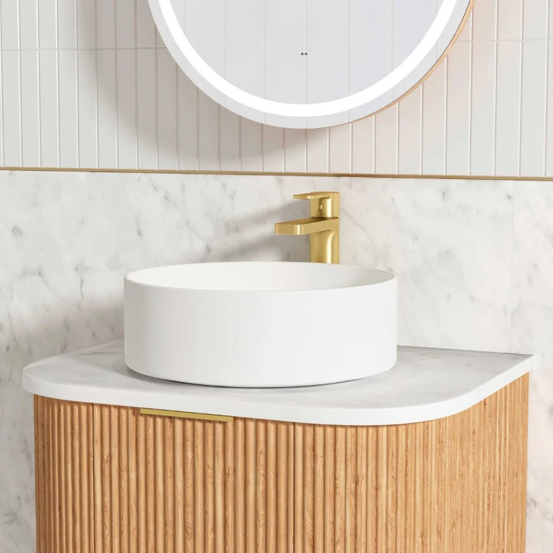 Bondi 600 Curved Woodland Oak Fluted Wall Hung Vanity - Image 4