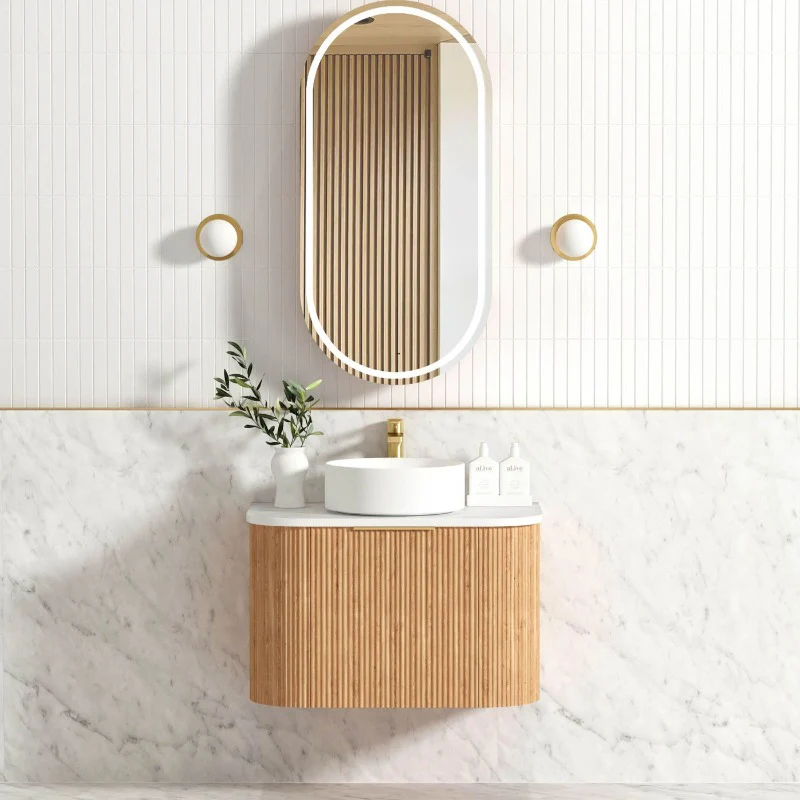 Bondi 750 Curved Woodland Oak Fluted Wall Hung Vanity