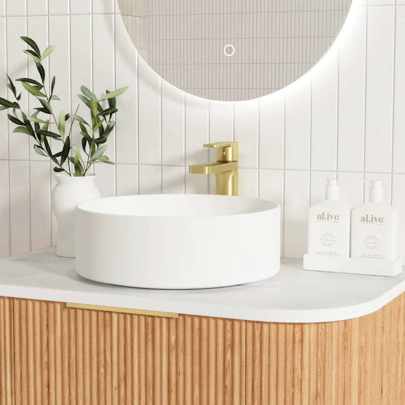 Bondi 750 Curved Woodland Oak Fluted Wall Hung Vanity - Image 3