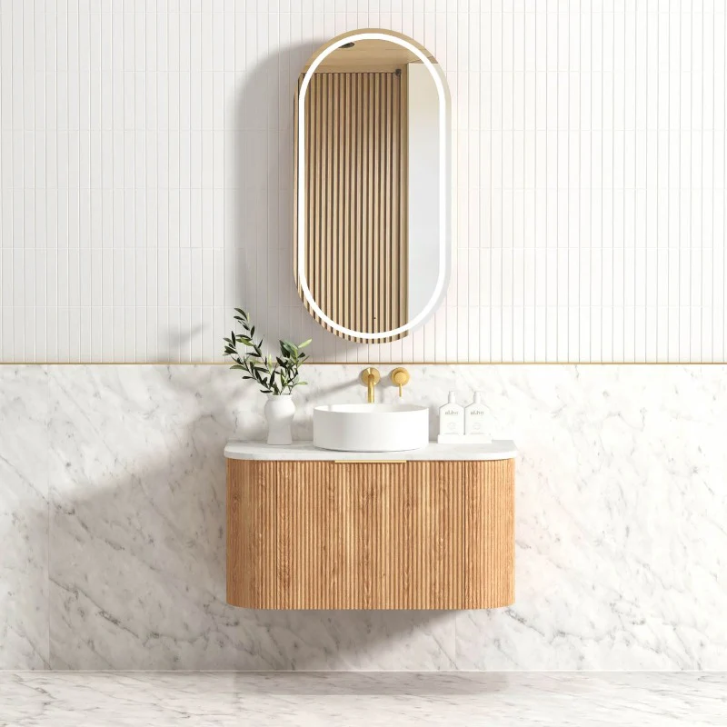 Bondi 900 Curved Woodland Oak Fluted Wall Hung Vanity