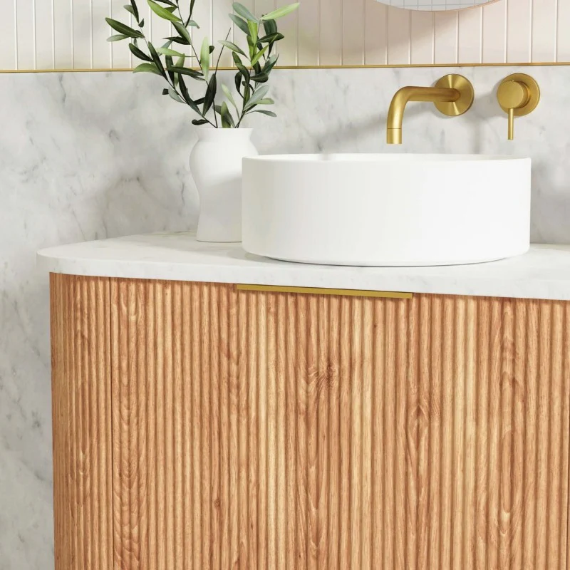 Bondi 900 Curved Woodland Oak Fluted Wall Hung Vanity - Image 5