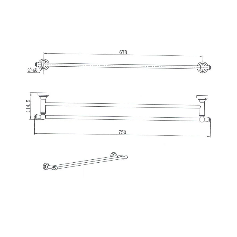 Bordeaux/Montpellier 750mm Brushed Gold Traditional Double Towel Rail - Image 2