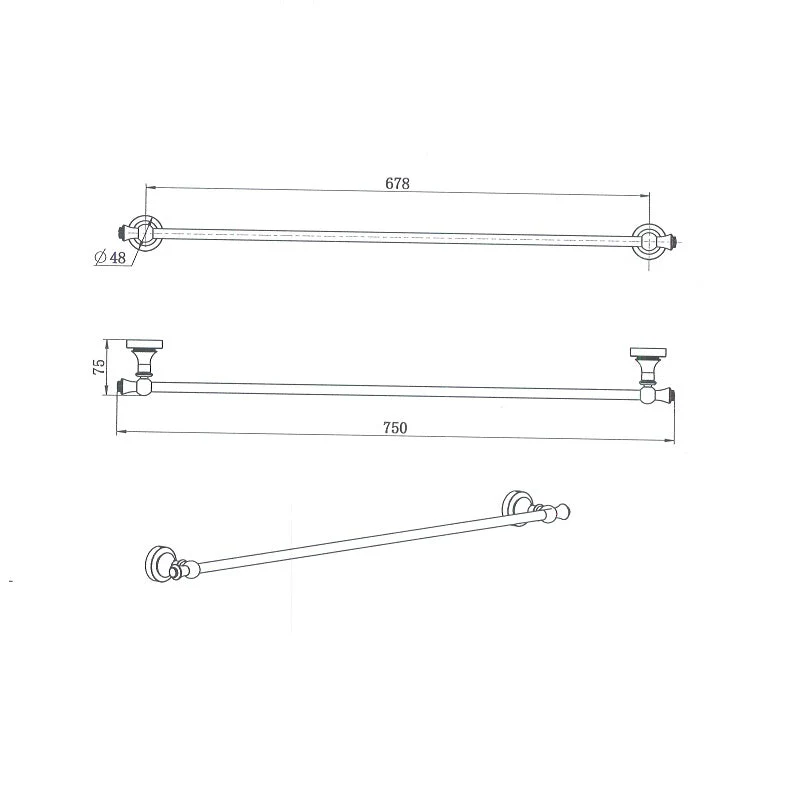 Bordeaux/Montpellier 750mm Brushed Gold Traditional Single Towel Rail - Image 2