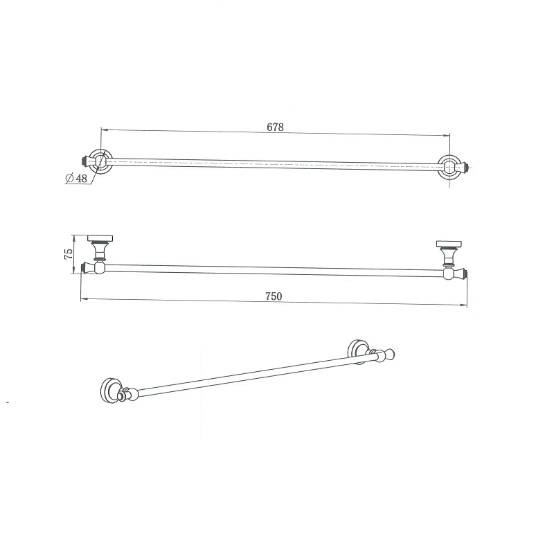 Bordeaux/Montpellier 750mm Warm Brushed Nickel Traditional Single Towel Rail - Image 2