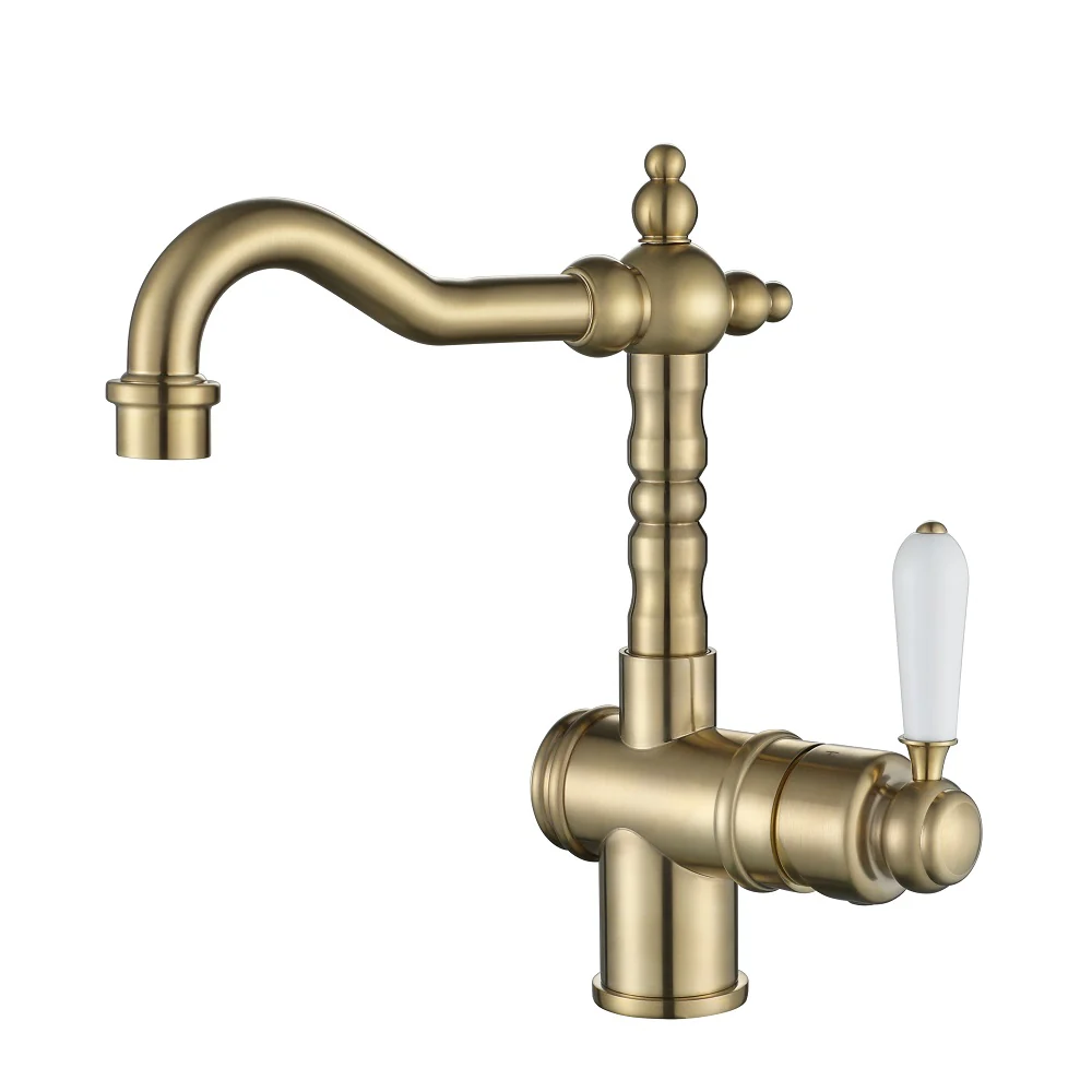 Bordeaux Traditional Brushed Gold High Rise Basin Mixer