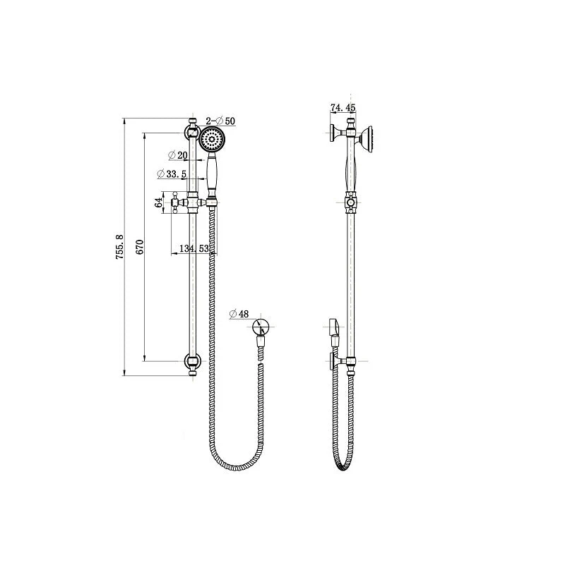 Bordeaux Traditional Brushed Gold Shower Rail Set - Image 2