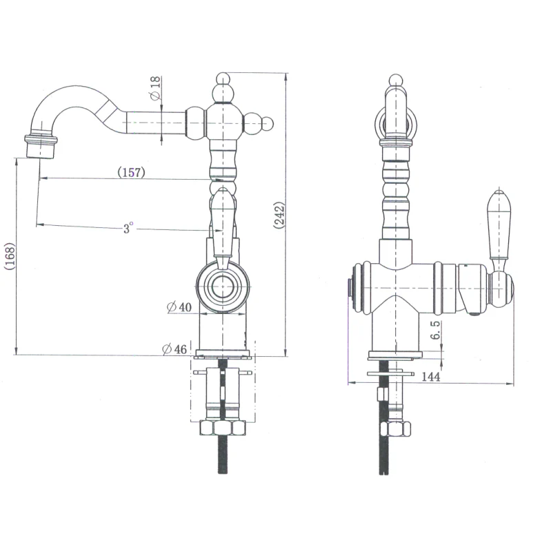 Bordeaux Traditional Warm Brushed Nickel High Rise Basin Mixer - Image 2