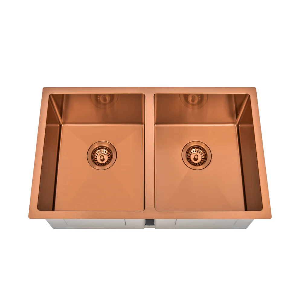 Brushed Copper 750 x 450 x 230mm Double Bowl Kitchen Sink - Image 3