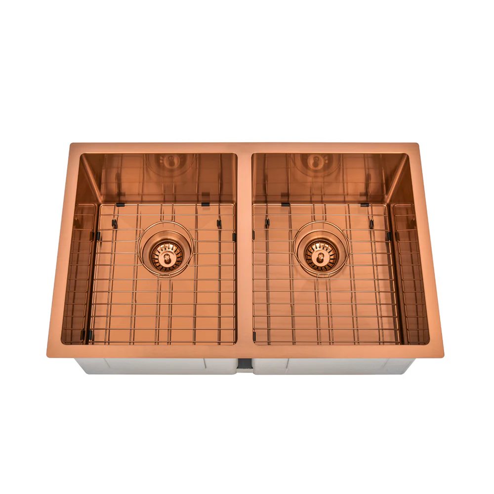 Brushed Copper 750 x 450 x 230mm Double Bowl Kitchen Sink - Image 4