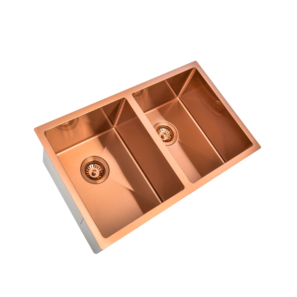 Brushed Copper 750 x 450 x 230mm Double Bowl Kitchen Sink - Image 5