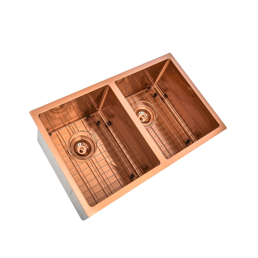 Brushed Copper 750 x 450 x 230mm Double Bowl Kitchen Sink - Image 6