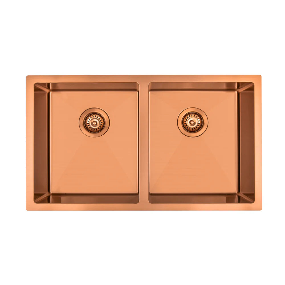 Brushed Copper 850 x 450 x 230mm Double Bowl Kitchen Sink