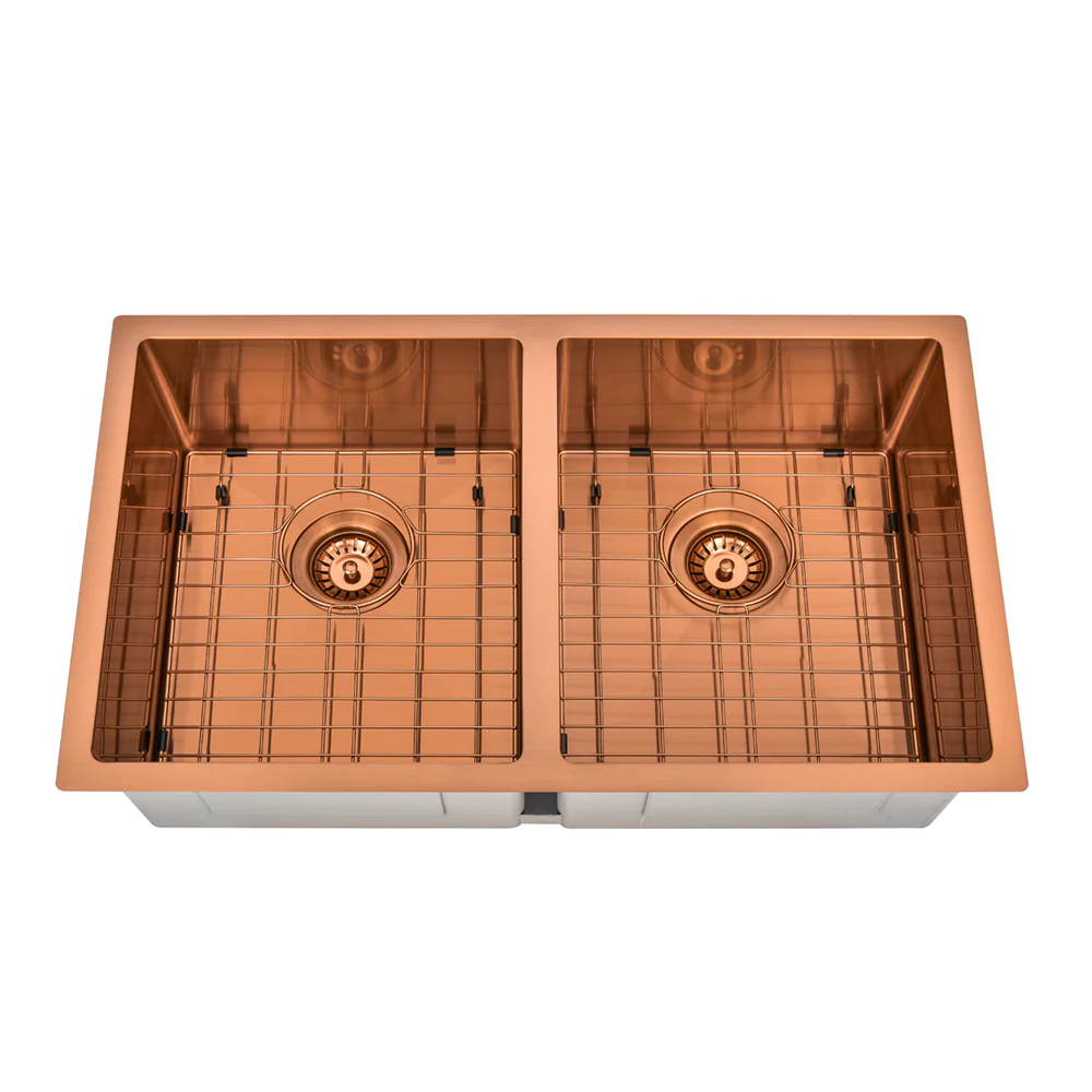 Brushed Copper 850 x 450 x 230mm Double Bowl Kitchen Sink - Image 4