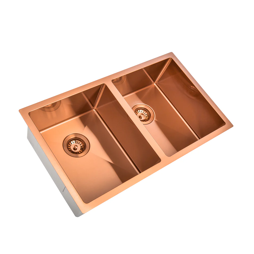 Brushed Copper 850 x 450 x 230mm Double Bowl Kitchen Sink - Image 5