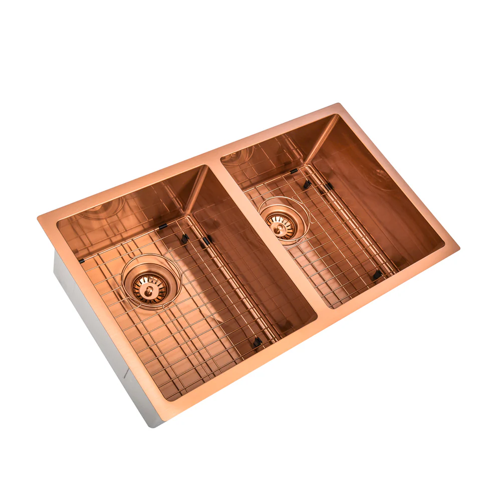 Brushed Copper 850 x 450 x 230mm Double Bowl Kitchen Sink - Image 6