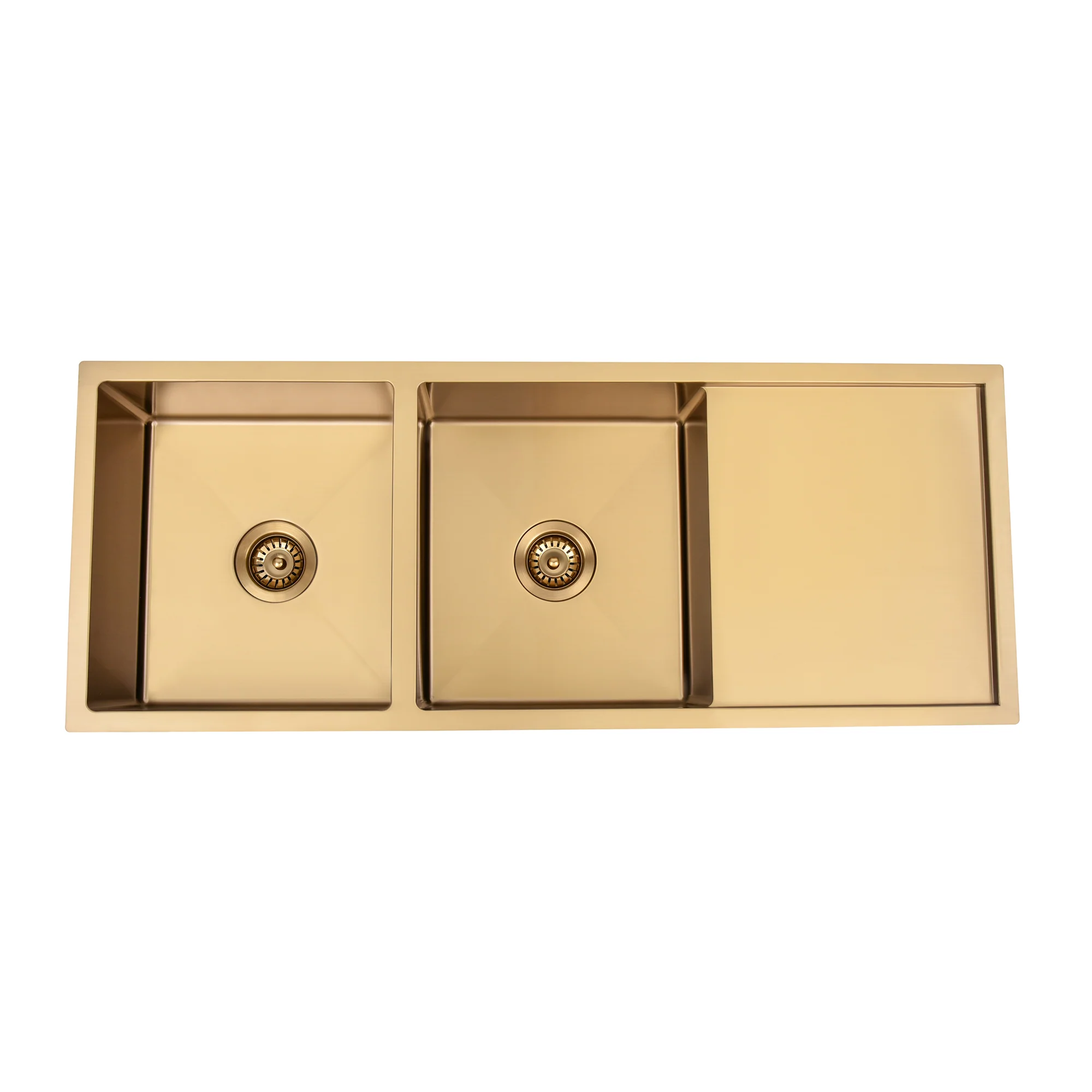 Brushed Gold 1150 x 450 x 230mm Double Bowl Kitchen Sink With Drainer