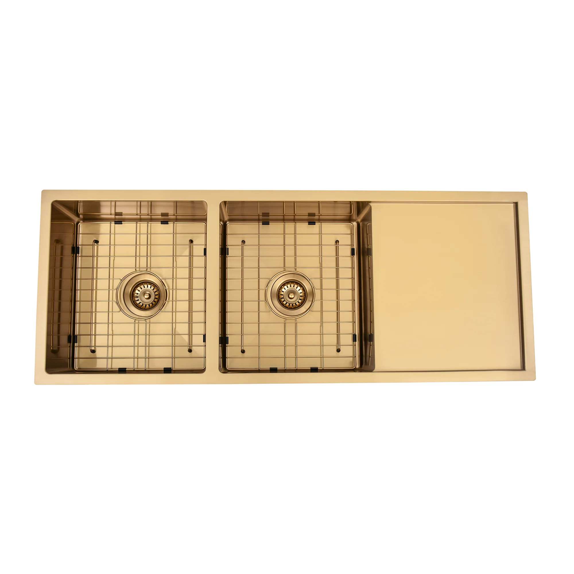 Brushed Gold 1150 x 450 x 230mm Double Bowl Kitchen Sink With Drainer - Image 2